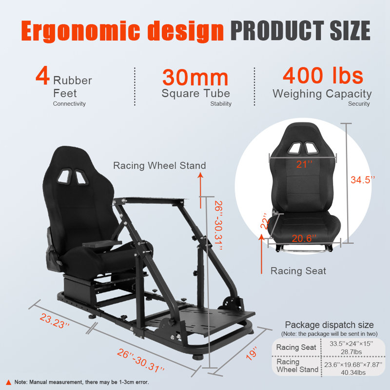 Anman Racing Simulator Wheel Stand with seat fit Logitech Thrustmaster NO Steering Wheel Pedal